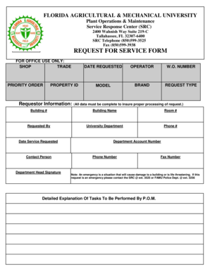 Request for Service Form Florida Agricultural &amp; Mechanical University Famu