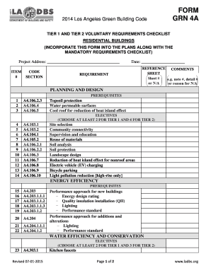 Los Angeles Green Building Code FORM GRN 4A TIER 1 and TIER 2 VOLUNTARY REQUIREMENTS CHECKLIST RESIDENTIAL BUILDINGS INCORPORATE