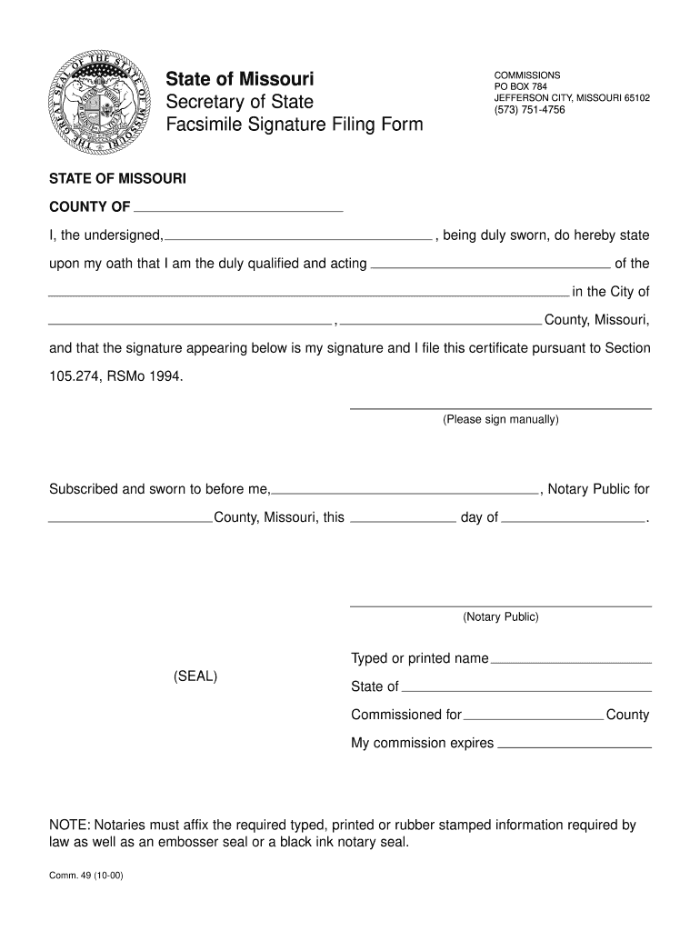 Facsimile Signature Filing Form