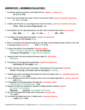 Grammar Evaluation 1  Form