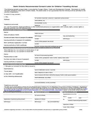 Consent Letter for Children Travelling Abroad  Form