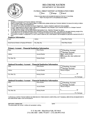 Ho Chunk Nation Department of Treasury Per Capita Direct Deposit Form