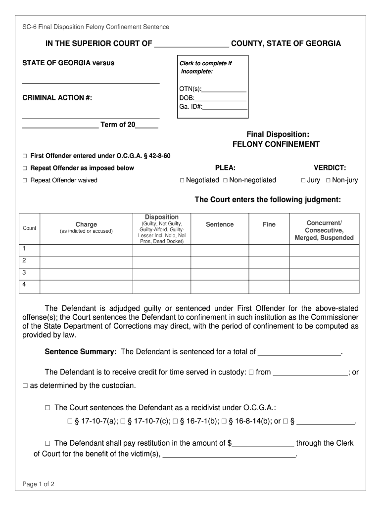 Georgia Confinement  Form