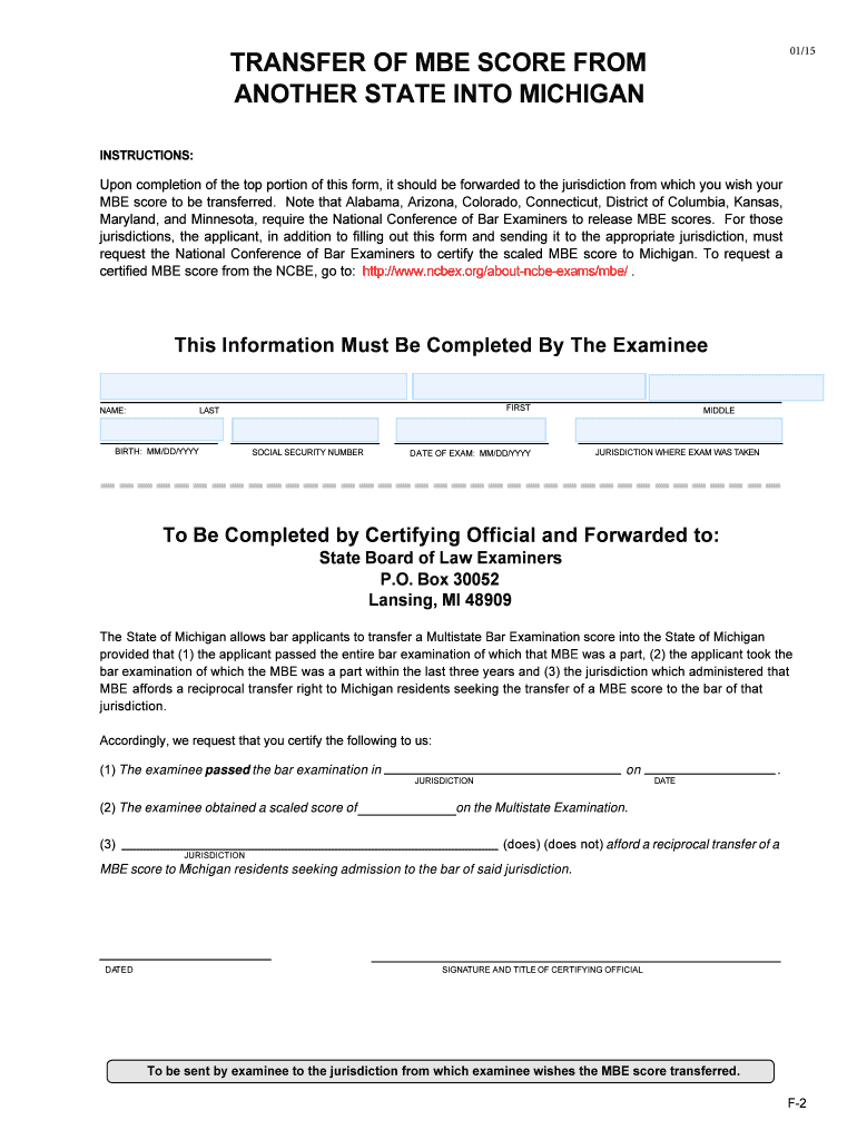  Transfer of MBE Score from Another State State Bar of Michigan 2015-2024