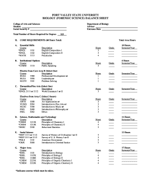 Biology Balance Sheet  Form