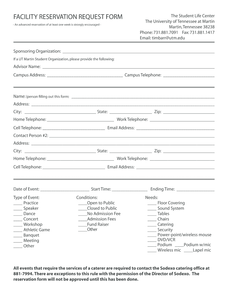 Fillable Room Reservation Forms