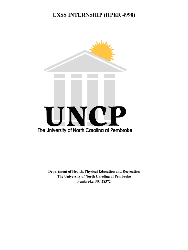 EXSS Internship Manual  the University of North Carolina at    Uncp  Form
