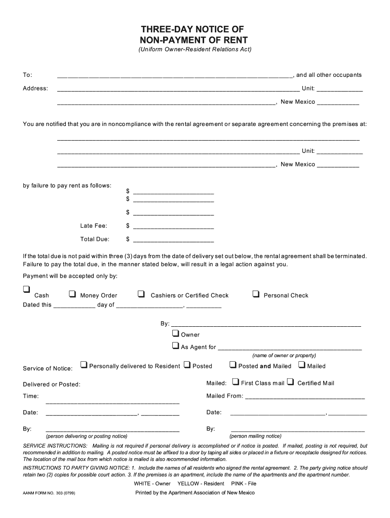 Nm 3 Day Notice Non Payment Rent  Form