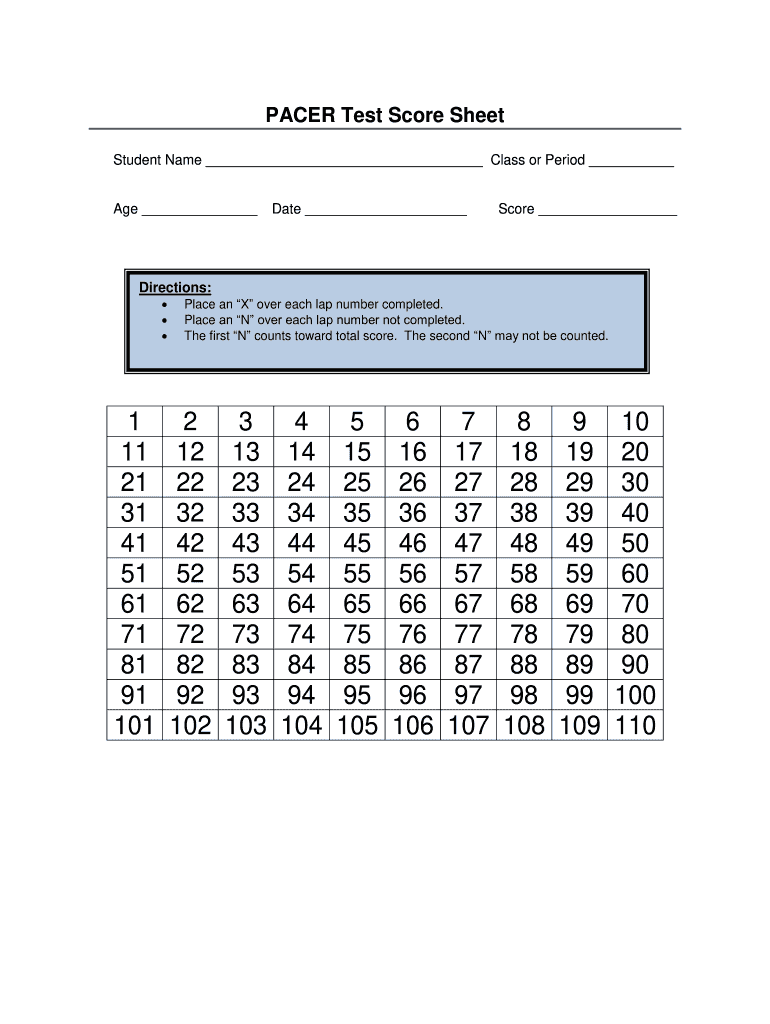 Pacer Score Sheet  Form