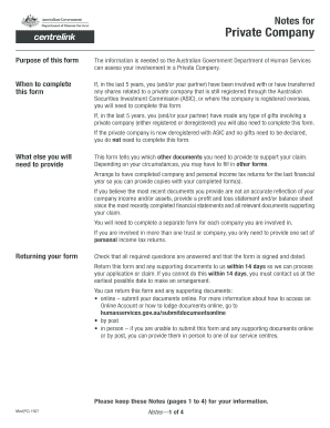 Notes for Private Company Purpose of This Form the Information is Needed so the Australian Government Department of Human Servic