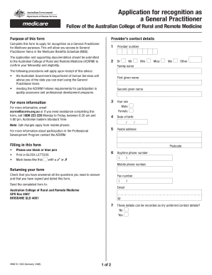 Application for Recognition as a General Practitioner Fellow of the Australian College of Rural and Remote Medicine Humanservice  Form