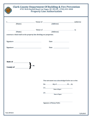 Property Line Authorization Form BPA013 Clark County Nevada Clarkcountynv