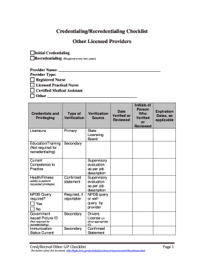 Credentialing Checklist PDF  Form
