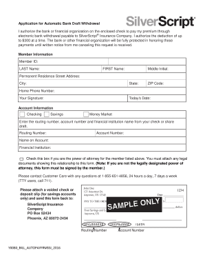 Application for Automatic Bank Draft Withdrawal SilverScript  Form