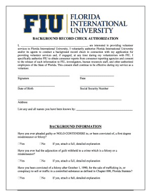 Fiu Background Check  Form