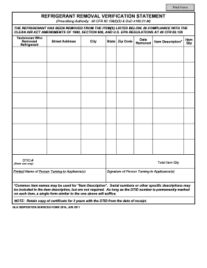 Refrigerant Removal Verification Statement  Form