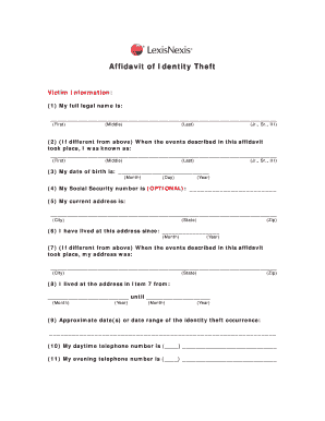 Identity Theft Affidavit Sample Letter  Form