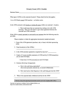 Privately Owned Atm Questionnaire  Form
