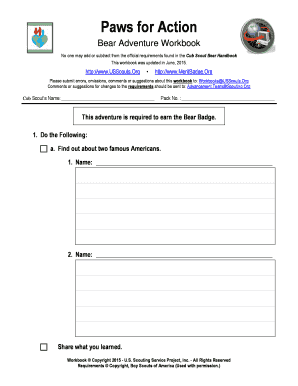 Paws for Action Worksheet  Form