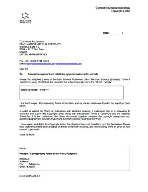 Current Neuropharmacology Copyright Letter Bentham Science  Form