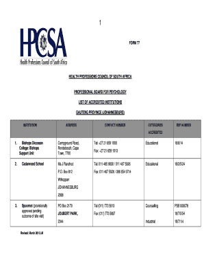 FORM 77 HEALTH PROFESSIONS COUNCIL of SOUTH HPCSA Hpcsa Co