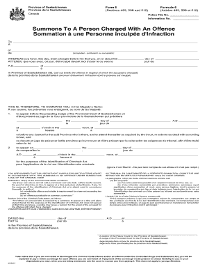 Summons to a Person Charged with an Offence Sommation Une Qp Gov Sk  Form