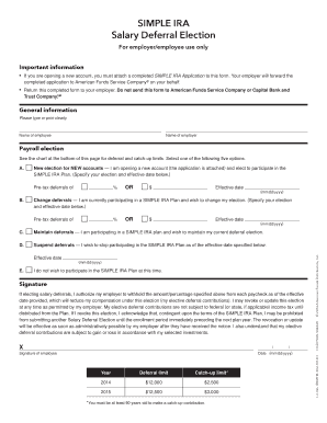 Simple Ira Salary Deferral Election Form