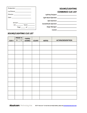 Sound and Lighting Cue List  Form