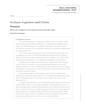 Evaluate Argument and Claims Practice Answers  Form