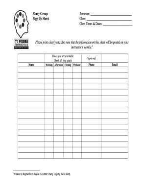 Study Sign Up Sheet  Form