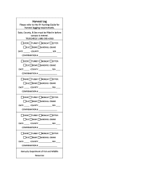 Harvest Log Kentucky Department of Fish and Wildlife Resources Fw Ky  Form