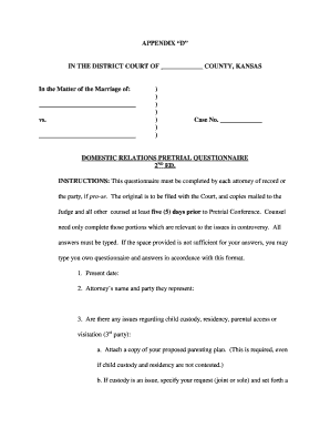 Domestic Relations Pretrial Questionnaire 2d Ed Kansas Judicial Kscourts  Form