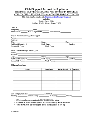 Child Support Account Set Up Form Collin County Co Collin Tx