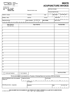 M007B Acupuncture Invoice M007B Acupuncture Invoice Wcb Ab  Form