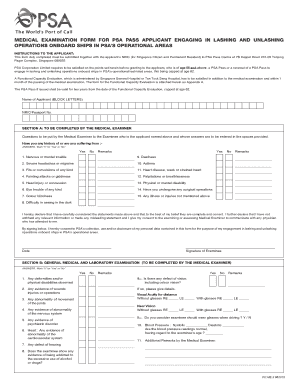 PSA Medical Exam Form Lashing PSA Singapore