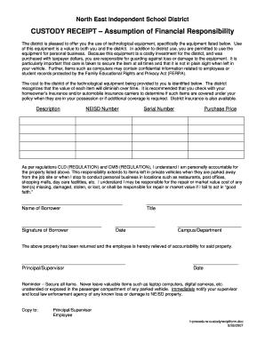  Custody Receipt Form North East Independent School District Neisd 2007-2024