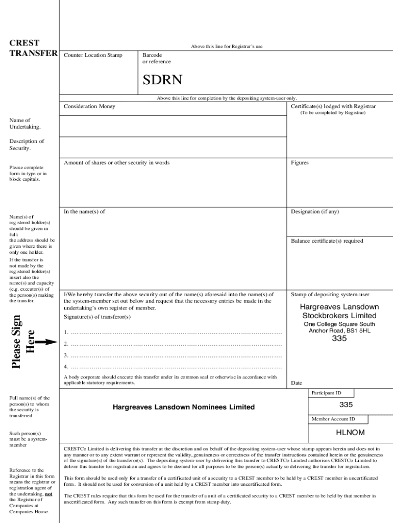 Crest Transfer Form