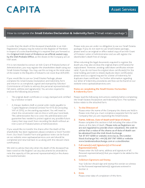 Small Estates Declaration Capita Form