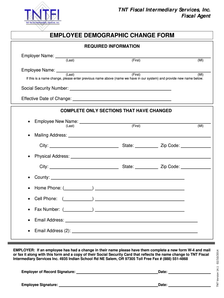 EMPLOYEE DEMOGRAPHIC CHANGE FORM Full Access Lanecounty