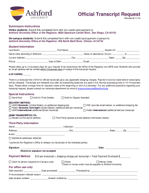 Ashford University Official Transcript Request Form Ashford