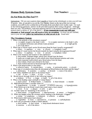 Human Body Systems Exam S7l2 Answer Key  Form