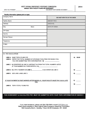 ANNUAL TIER II FACILITY FILING FEE WORKSHEET Dhsem Wv  Form
