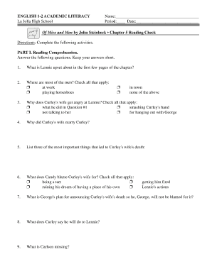 English 1 2 Academic Literacy La Jolla High School Answers  Form