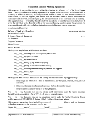 Supported Decision Making Agreement Supported Decision Making Agreement Texas  Form