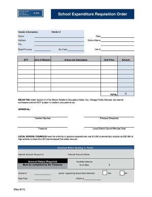 School Expenditure Requisition Order Chicago Public Schools Clerks Cps  Form