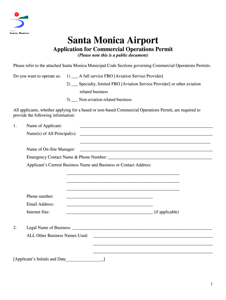 Commercial Operations Permit Application  City of Santa Monica  Smgov  Form