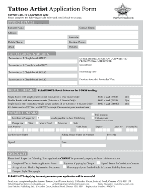 Tattoo Artist Application Form the World Record