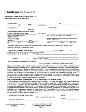 Centegra Medical Records  Form