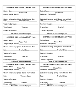 SHEFFIELD HIGH SCHOOL LIBRARY PASS Student Name Mcsk12  Form