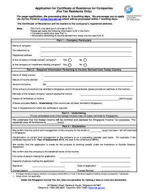 Certificate of Residence Iras  Form